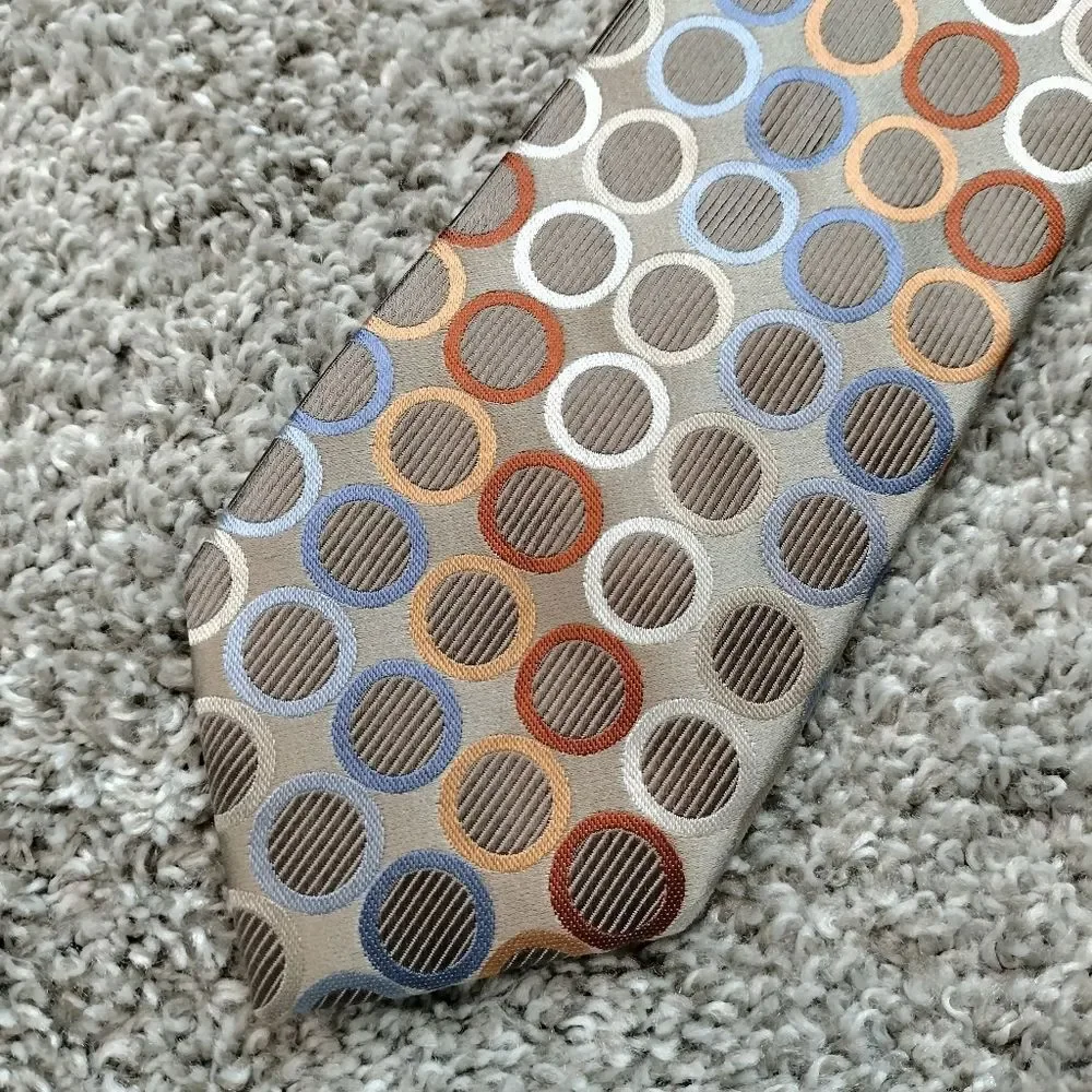Michael Kors Necktie Men's Circle Shapes Multi Colors Bronze Silk
